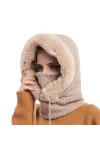 Visyaa Bonnet dhiver 3 en 1 pour femme - Bonnet en tricot - Cagoule - Bonnet en peluche - Bonnet à enfiler - Bonnet de cycli