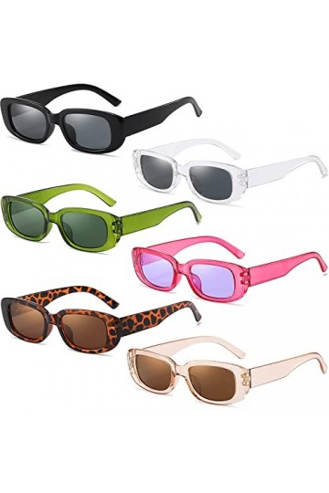 Hatriel 6 Pièces Lunettes de Soleil Rétro Rectangulaires, Lunettes de Soleil Vintage pour Femmes, Petites Lunettes de Soleil 