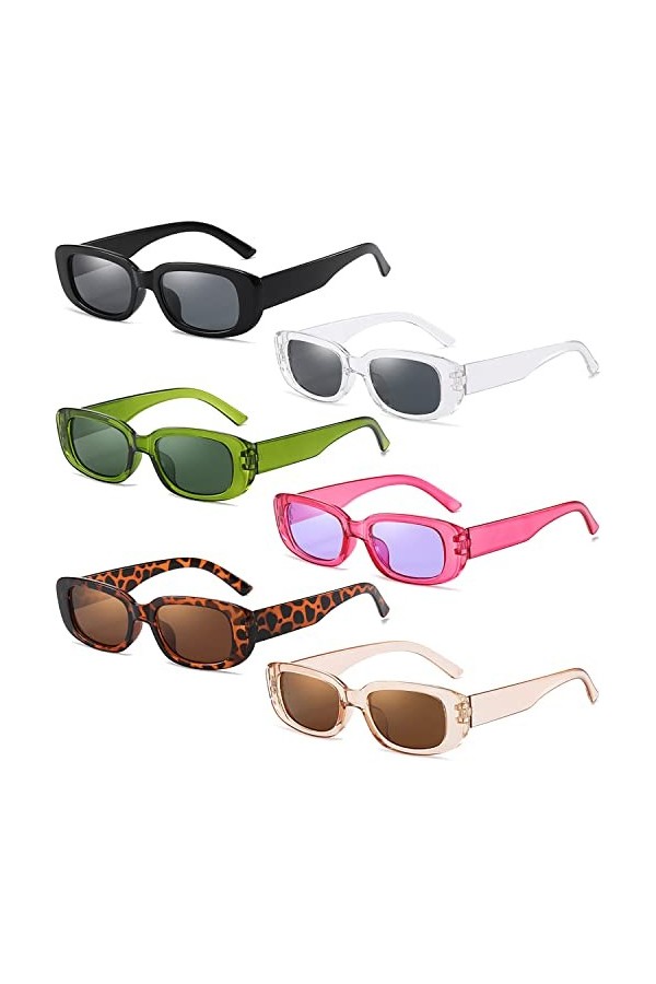 Hatriel 6 Pièces Lunettes de Soleil Rétro Rectangulaires, Lunettes de Soleil Vintage pour Femmes, Petites Lunettes de Soleil 