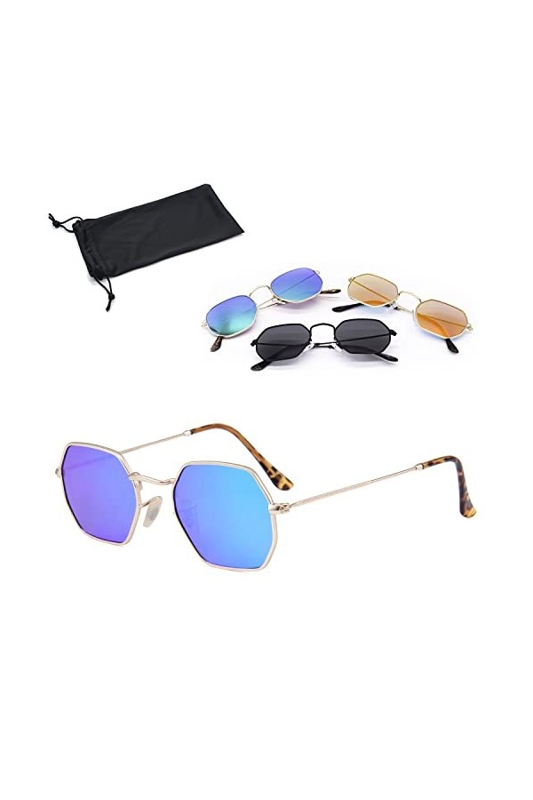 Lunettes de soleil rétro vintage | en forme carrée avec monture métallique solide et verre miroir en trois couleurs | lunette