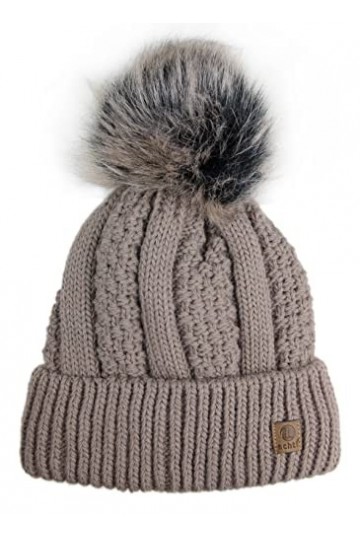 Ever Bloom Bonnet à pompon pour femme avec grand pompon en fourrure synthétique amovible - Fabriqué en UE - Pour femme et fil