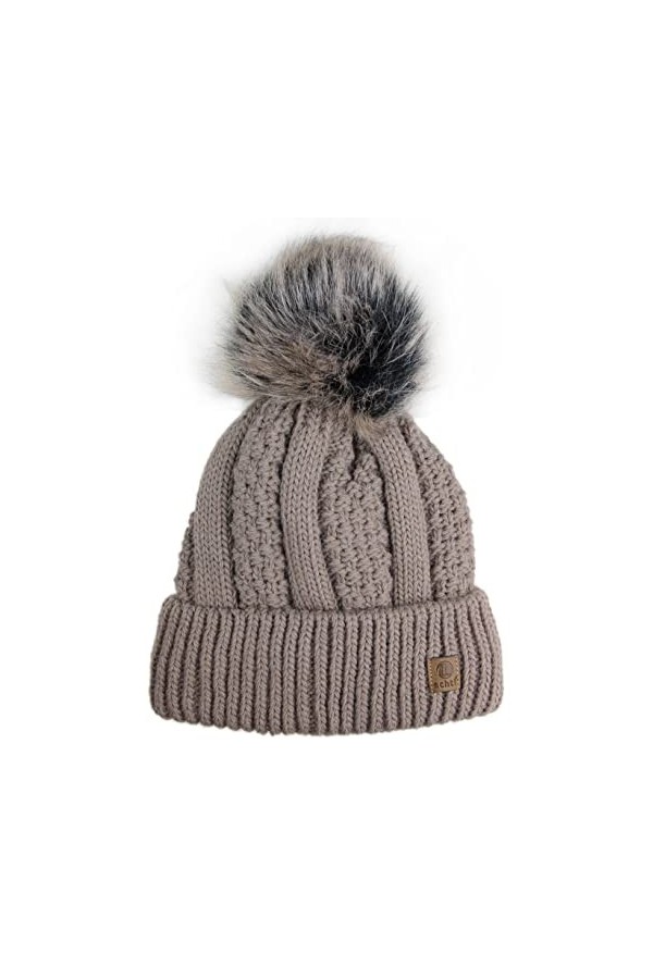 Ever Bloom Bonnet à pompon pour femme avec grand pompon en fourrure synthétique amovible - Fabriqué en UE - Pour femme et fil