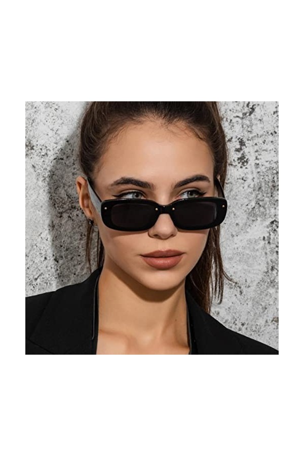 RCJOLLZ Petites Lunettes de Soleil rectangulaires Femmes Lunettes de Soleil de Marque de Luxe pour Femmes/Hommes Lunettes de 