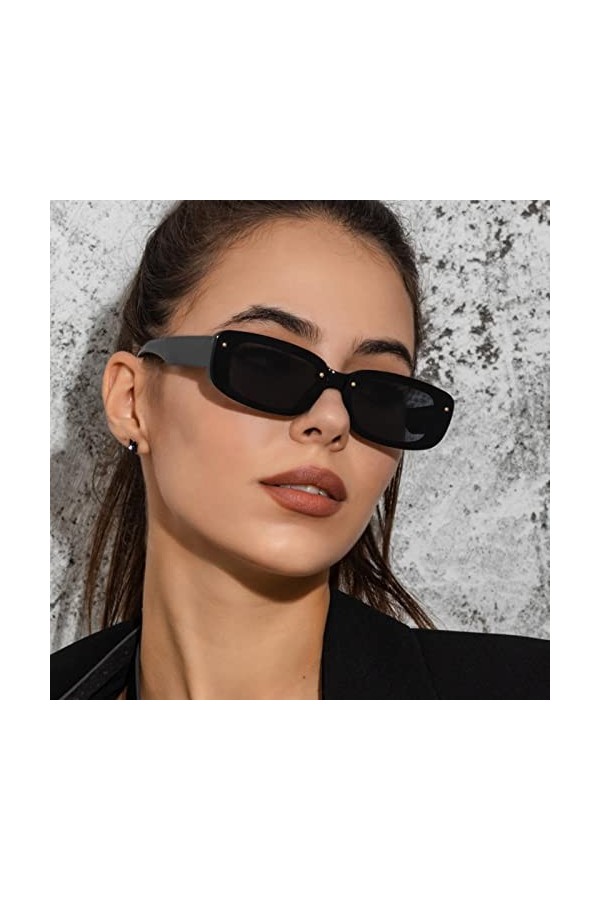 RCJOLLZ Petites Lunettes de Soleil rectangulaires Femmes Lunettes de Soleil de Marque de Luxe pour Femmes/Hommes Lunettes de 