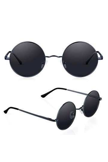 Goiteia Lunettes de soleil rondes rétro polarisées Vintage Steampunk Lunettes anti-reflets pour hommes femmes avec protection