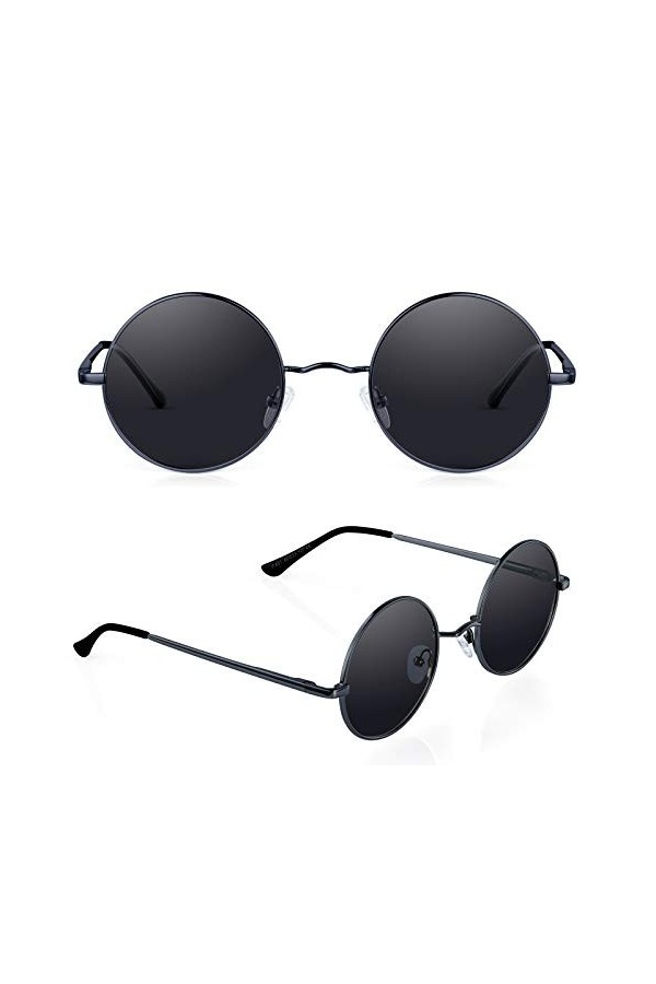 Goiteia Lunettes de soleil rondes rétro polarisées Vintage Steampunk Lunettes anti-reflets pour hommes femmes avec protection