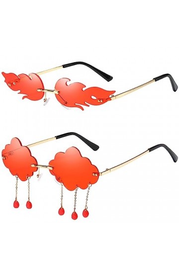 MEZHEN Lunettes de Soleil Flamme Lunettes de Soleil Sans Monture en Forme de Nuage Mode Sans Monture en Métal Lunettes de Sol