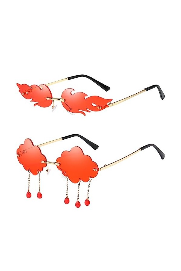 MEZHEN Lunettes de Soleil Flamme Lunettes de Soleil Sans Monture en Forme de Nuage Mode Sans Monture en Métal Lunettes de Sol