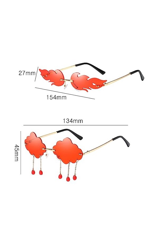 MEZHEN Lunettes de Soleil Flamme Lunettes de Soleil Sans Monture en Forme de Nuage Mode Sans Monture en Métal Lunettes de Sol