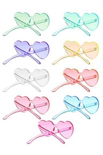 Lot de 9 lunettes en forme de cœur sans monture en forme de cœur Couleur bonbon Lunettes de soleil en forme de cœur pour femm