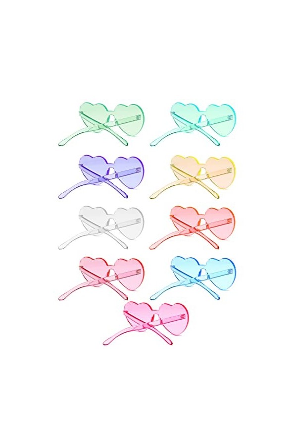 Lot de 9 lunettes en forme de cœur sans monture en forme de cœur Couleur bonbon Lunettes de soleil en forme de cœur pour femm