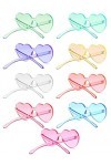 Lot de 9 lunettes en forme de cœur sans monture en forme de cœur Couleur bonbon Lunettes de soleil en forme de cœur pour femm