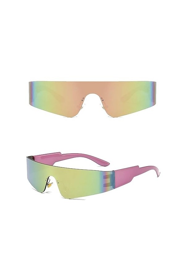 YUIOOISH Lunettes de soleil enveloppantes futuristes Y2K, lunettes tendance Cyberpunk sans monture pour les femmes et les hom