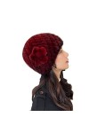XUYUZUAU Bonnets Tricotés pour Femmes Hiver Chaud Chapeau en Fourrure de Vison Véritable Casquette de Ski pour Filles avec Fl
