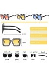 Lot de 3 lunettes de soleil rectangulaires surdimensionnées avec strass - Unisexe - Monture épaisse - Diamant - Lunettes de s