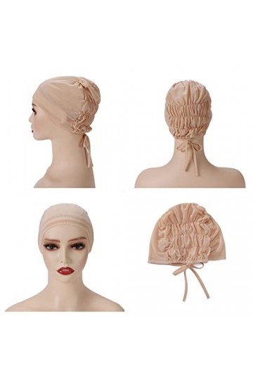 Lot de 6 bonnets intérieurs en maille respirante élastique pour sous-bonnets musulmans, hijab avec attaches à larrière, Blan