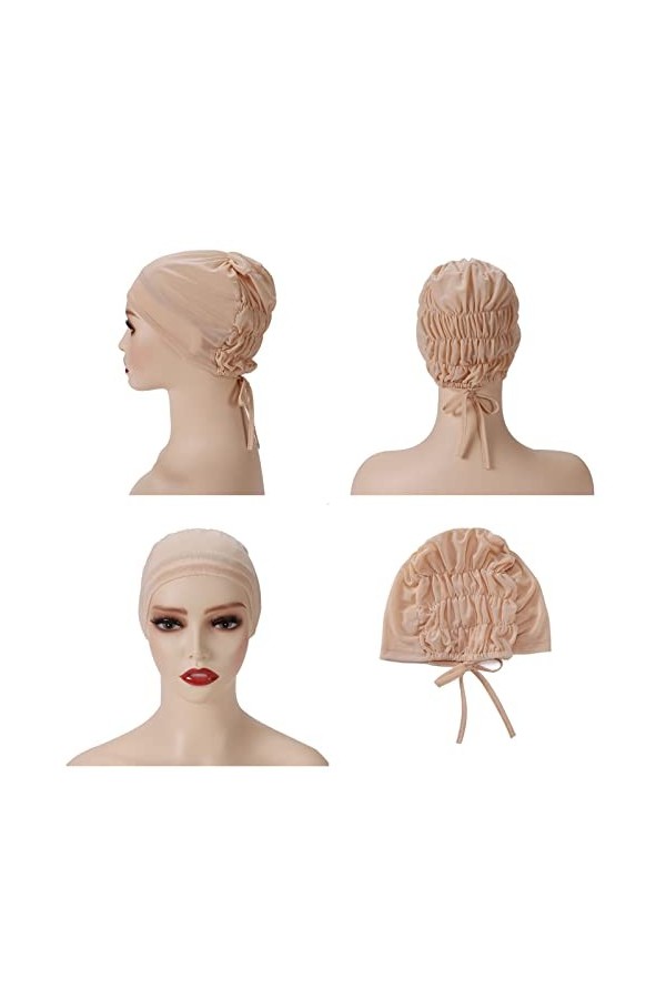 Lot de 6 bonnets intérieurs en maille respirante élastique pour sous-bonnets musulmans, hijab avec attaches à larrière, Blan