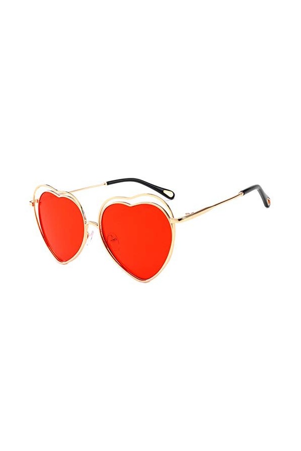 OGOBVCK un amour coeur des lunettes de soleil des lunettes de couleur à ossature métallique Red