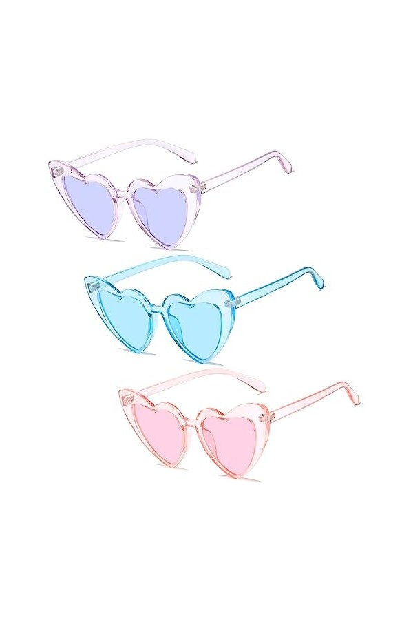 Alviller Lot de 3 lunettes de soleil vintage en forme de cœur pour femme, lunettes de style œil de chat pour filles, femmes,