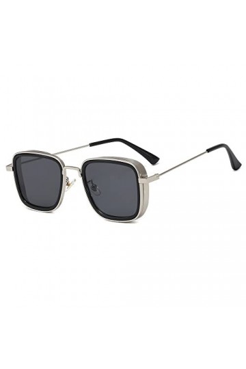 FSIGOM Kabir Singh Shades Lunettes de soleil carrées avec cadre en métal classique Steam Punk Square pour homme et femme, gri