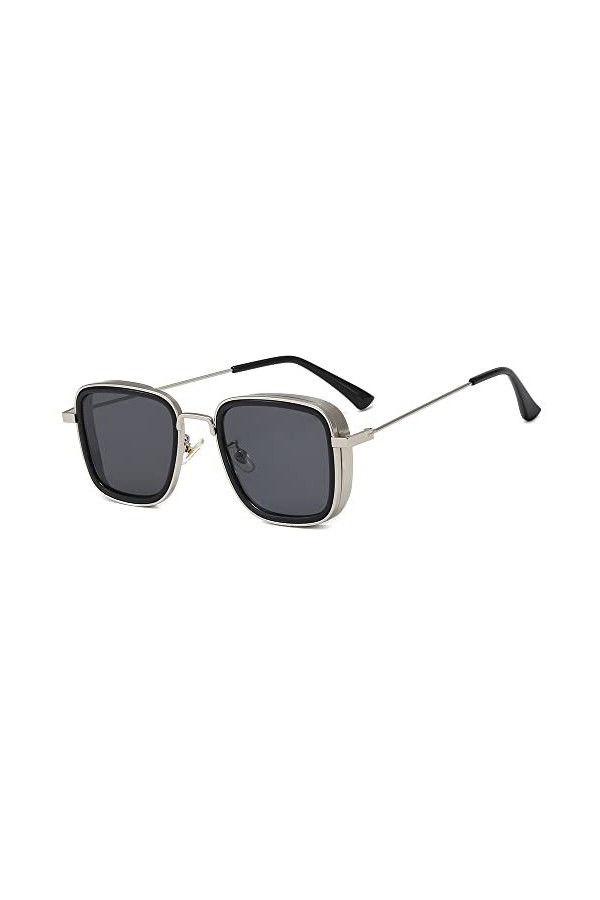 FSIGOM Kabir Singh Shades Lunettes de soleil carrées avec cadre en métal classique Steam Punk Square pour homme et femme, gri