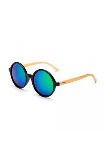 Lunettes de Soleil en Bois Femmes Lunettes de Soleil Rondes Lunettes de Soleil en Bambou pour Femmes Hommes Miroir Lunettes L