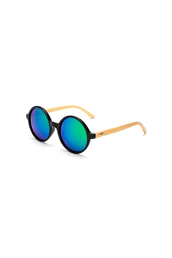 Lunettes de Soleil en Bois Femmes Lunettes de Soleil Rondes Lunettes de Soleil en Bambou pour Femmes Hommes Miroir Lunettes L