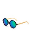 Lunettes de Soleil en Bois Femmes Lunettes de Soleil Rondes Lunettes de Soleil en Bambou pour Femmes Hommes Miroir Lunettes L