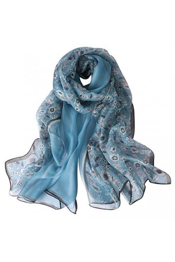 STORY OF SHANGHAI Femme Foulard 100% Soie Imprime Floral Grande Echarpe Châle Ultra-Léger Respirant Elégant 170 * 55CM,Tourne