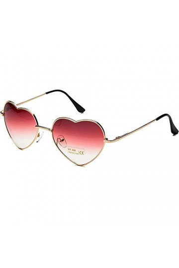 Lunettes de soleil coeur pour femme sans monture cadre en métal mince lunettes de soleil en forme de coeur UV400（Lentille dég