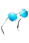 Joopin Lunettes de Soleil Homme Femme Polarisées Ronde Métal Hippie Noir Simple