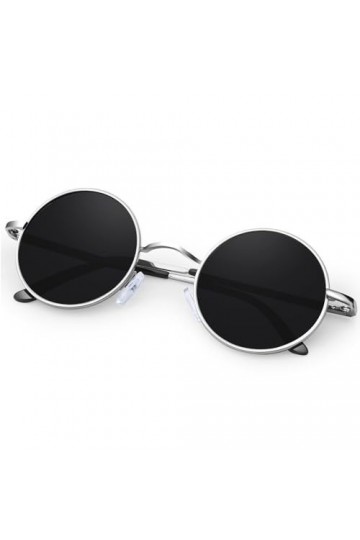 KANASTAL Lunettes de Soleil Ronde Polarisée pour Homme et Femme UV400 Vintage Lunettes de Soleil Métal Hippie Steampunk Noir 