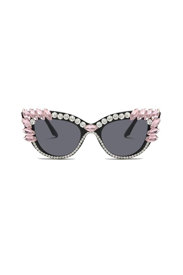 LJCZKA Lunettes de Soleil Femme Diamant Œil de Chat, Vintage Lunettes de Soleil Femme avec Strass Lunettes Œil de Chat Protec
