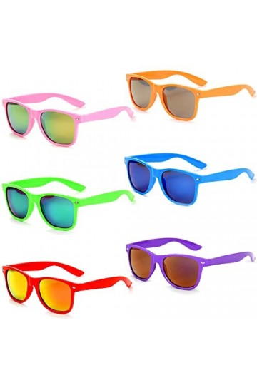 Lot de 6 Lunettes de soleil Rétro Coloré Carrée Lot Lunettes de fête Années 80 Classique Vintage Party Lunettes de soleil pou
