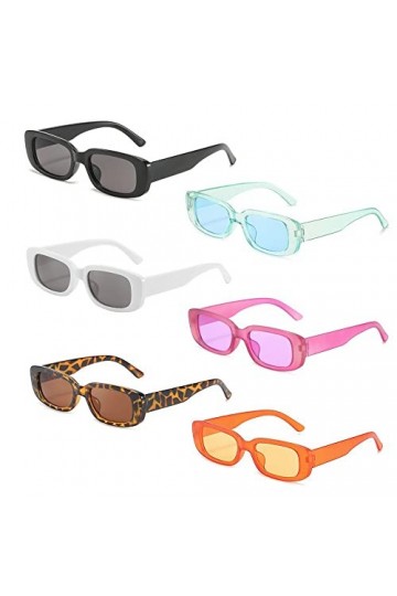 Lassuzie 6 Pièces Lunettes De Soleil Rectangulaires, Lunettes de Soleil Rétro Lunette de Soleil Vintage Pour Femmes Hommes Lu