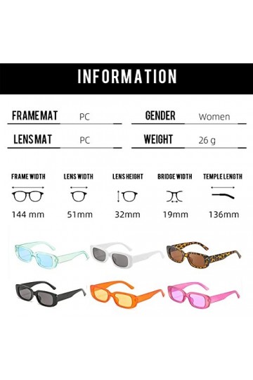 Lassuzie 6 Pièces Lunettes De Soleil Rectangulaires, Lunettes de Soleil Rétro Lunette de Soleil Vintage Pour Femmes Hommes Lu