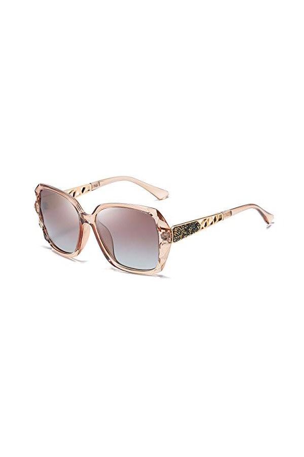 Dollger Lunette de Soleil Femme Polarisées Surdimensionnées Carrées Protection UV400 Marron