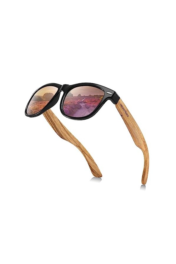 GREENTREEN Lunettes de Soleil Polarisées pour Homme et Femmes, Lunettes de Soleil en Bois, 100% anti UV400