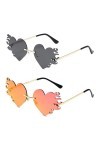 ANCLLO 2 Paires de Lunettes de Soleil en Forme de Coeur et Design Flamme Lunettes de Soleil Sans Monture Rétro Hippie Lunette