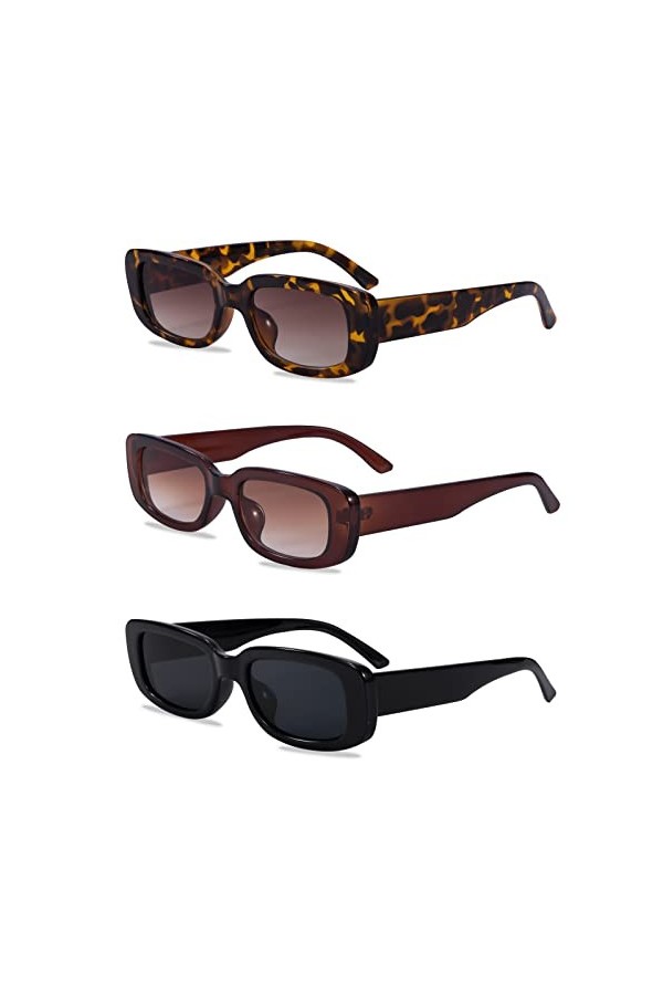 Lunettes de Soleil Rectangulaires pour Femmes Filles Mode Rétro Lunettes Carrées Lunettes de Soleil avec Protection UV400 pou