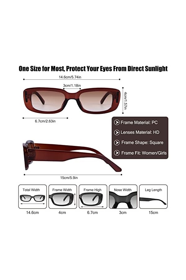 Lunettes de Soleil Rectangulaires pour Femmes Filles Mode Rétro Lunettes Carrées Lunettes de Soleil avec Protection UV400 pou