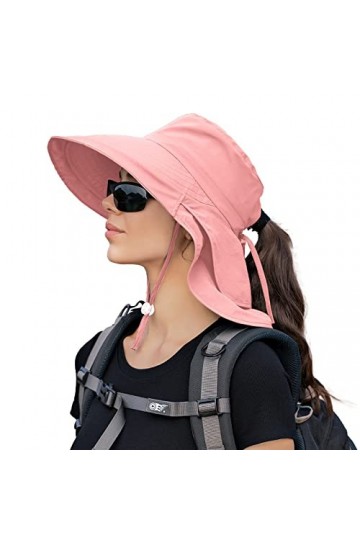 INSISMY Chapeau de Soleil Femmes Outdoor Anti UV Chapeau à Large Bord Pliable Chapeau PêChe avec Trou pour Queue de Cheval