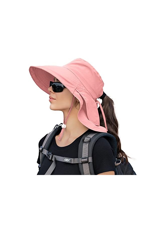 INSISMY Chapeau de Soleil Femmes Outdoor Anti UV Chapeau à Large Bord Pliable Chapeau PêChe avec Trou pour Queue de Cheval