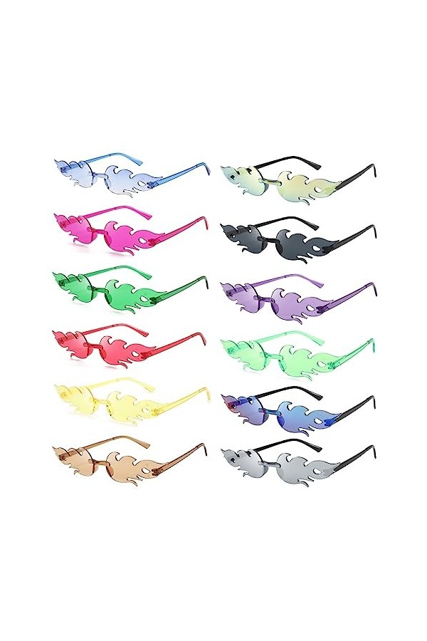 gotyou 12 Paires Lunette de Soleil en Forme de Flamme,Lunettes de Soleil Sans Monture,Lunettes Flamme,Lunette de Soleil Femme
