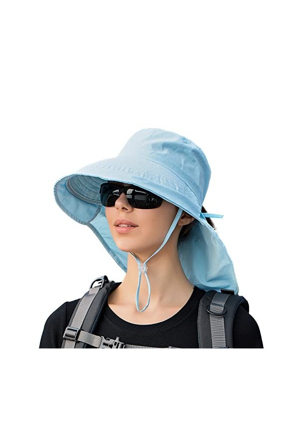 INSISMY Chapeau de Soleil Femmes Outdoor Anti UV Chapeau à Large Bord Pliable Chapeau PêChe avec Trou pour Queue de Cheval