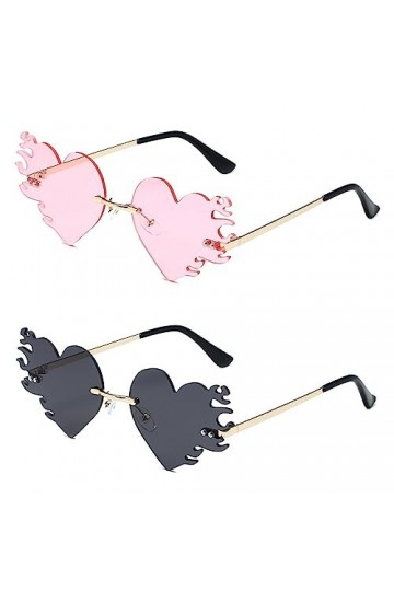 Dfuqanb 2 Pièces Lunettes de Soleil Cœur en Forme de Flamme sans Monture en Métal, Sans Monture Coeur Couleur Bonbon, Sans Mo