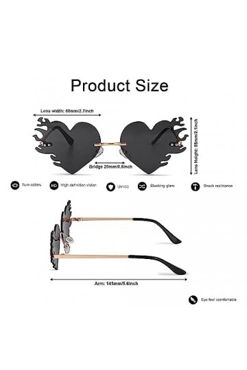 Dfuqanb 2 Pièces Lunettes de Soleil Cœur en Forme de Flamme sans Monture en Métal, Sans Monture Coeur Couleur Bonbon, Sans Mo