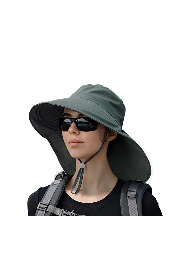 INSISMY Chapeau de Soleil Femmes Outdoor Anti UV Chapeau à Large Bord Pliable Chapeau PêChe avec Trou pour Queue de Cheval