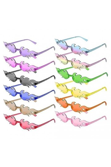 Wohlstand 12 Paires Lunettes de Soleil en Forme Flamme Lunettes de Soleil sans Monture Drôle de Lunettes de Soleil de Fête,po