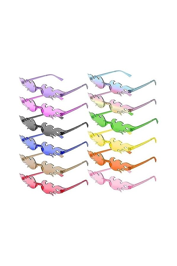 Wohlstand 12 Paires Lunettes de Soleil en Forme Flamme Lunettes de Soleil sans Monture Drôle de Lunettes de Soleil de Fête,po
